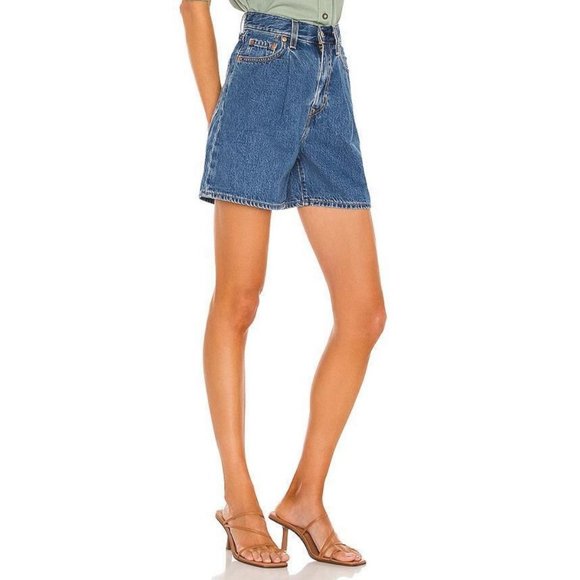 Levi's Pleated Ribcage Denim Shorts Ultra High Rise Waisted Preppy Now And Then - Picture 12 of 15